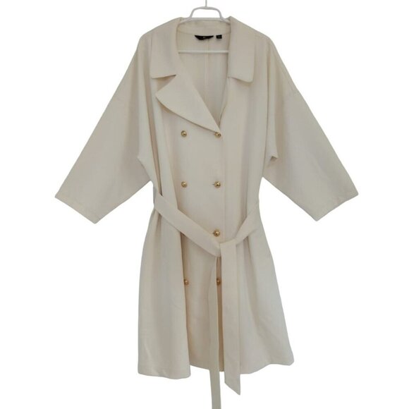 G By Giuliana Women's Cream Double-Breasted Trench Coat With Belt Size 3XP